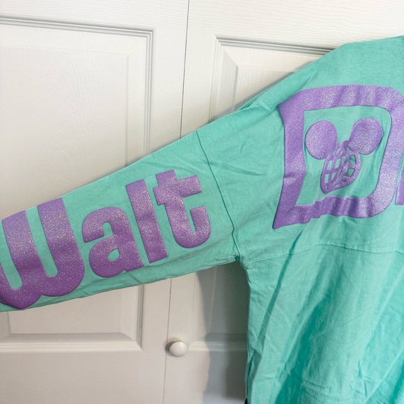 DISNEY SPIRIT JERSEY Teal and Purple Long Sleeve Shirt with Glitter Accents LG - Picture 5 of 8
